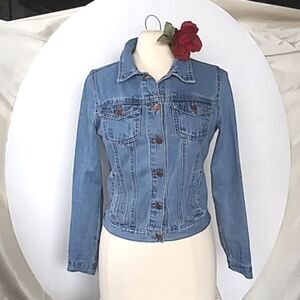 F21 Jean Denim Jacket Semi-Fitted Women's Jacket Unlined Blue Classic Po…